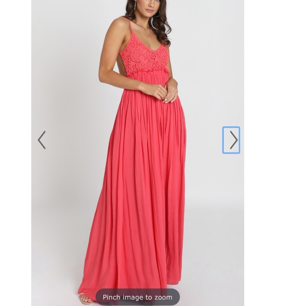 NWT WHEN IN ROME BACKLESS MAXI DRESS IN CORAL LACE